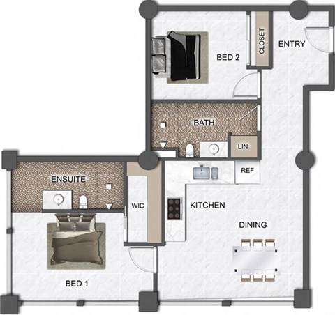 Floor plan for 2 beds, 2 baths, 898 sqft